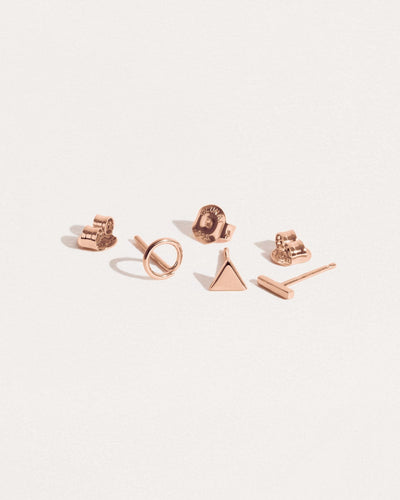 Bianca Geometric Stud Earrings Set - 18K Rose Gold PlatedBar StudCartilage earringsLunai Jewelry