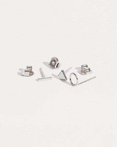 Bianca Geometric Stud Earrings Set - 925 Sterling SilverBar StudCartilage earringsLunai Jewelry