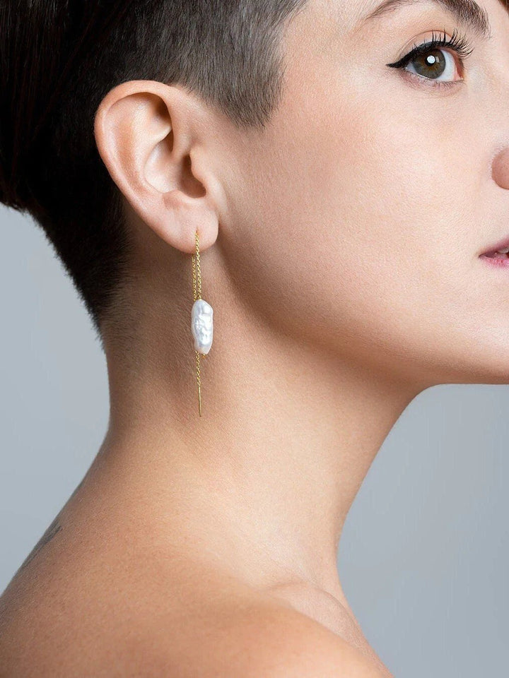 Biwa Pearl Chain Earrings - St Silver ShinyPairBiwa Pearl EarringsBridal JewelryLunai Jewelry