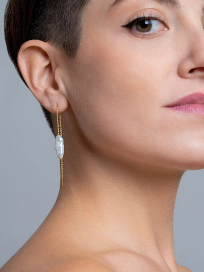 Biwa Pearl Chain Earrings - Yellow Gold ShinySingleBiwa Pearl EarringsBridal JewelryLunai Jewelry