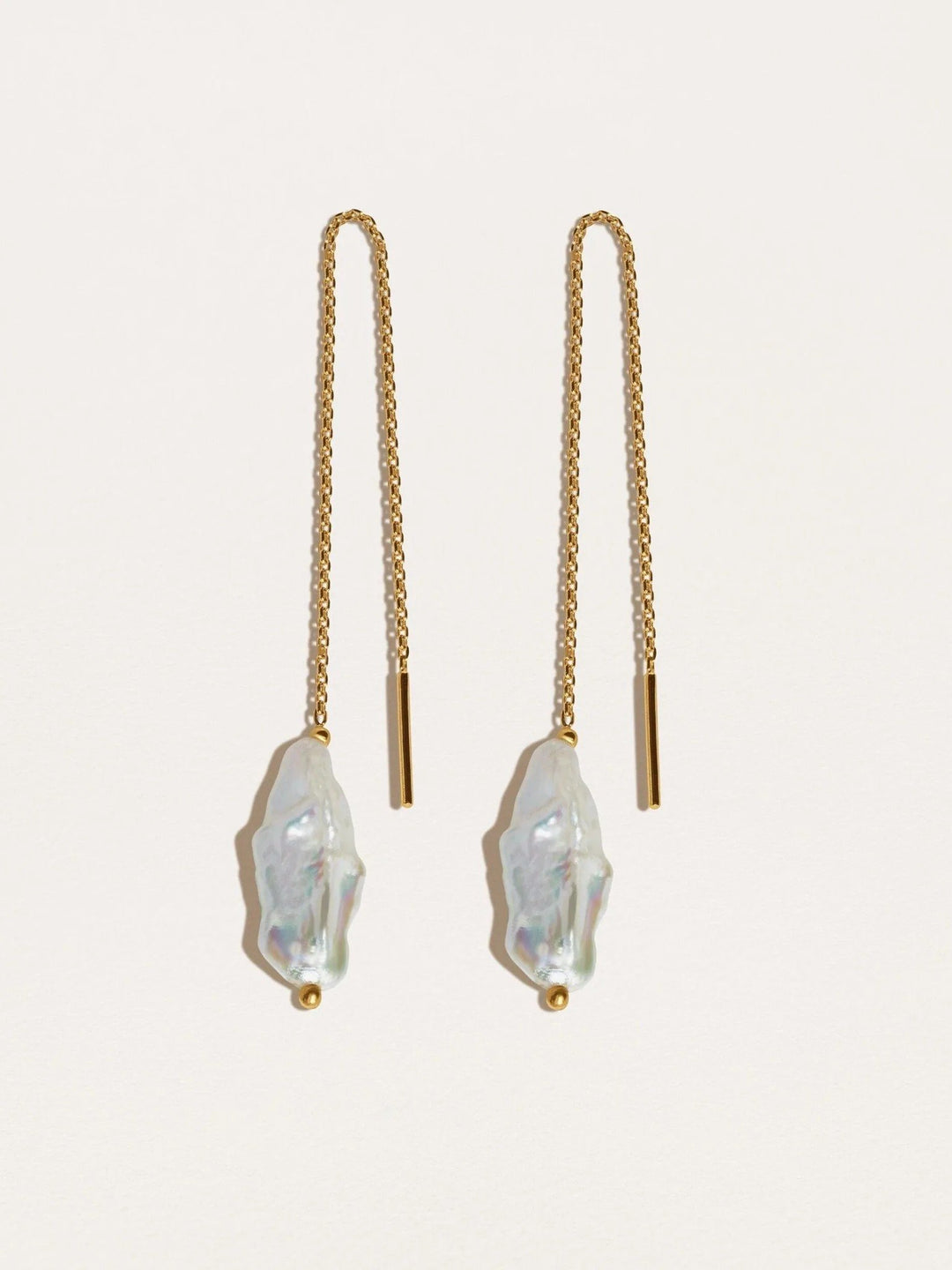 Biwa Pearl Chain Earrings - Yellow Gold ShinyPairBiwa Pearl EarringsBridal JewelryLunai Jewelry