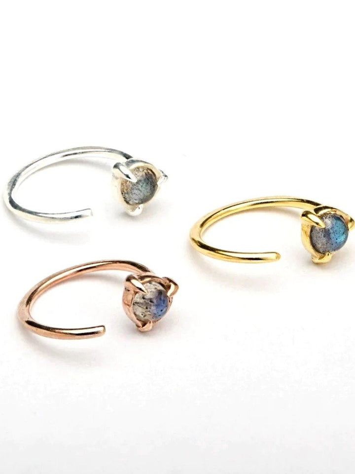 Bonnie Labradorite Huggie Hoops - 18k Rose Gold PlatedBackUpItemsBirthstone EarringsLunai Jewelry