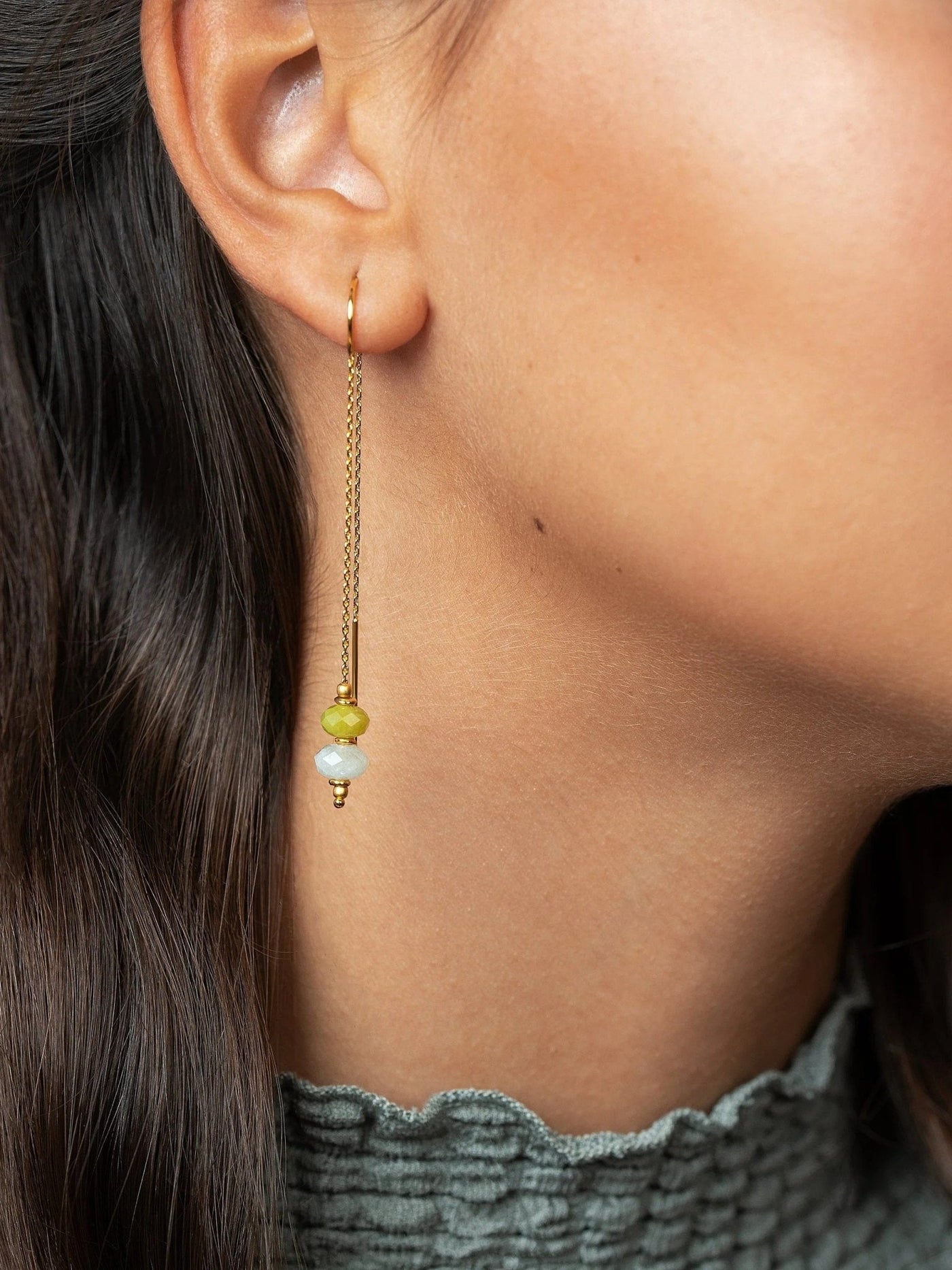 Elli Green Peridot and Aquamarine Chain Earrings - aquamarine earringsbirthstone earringsLunai Jewelry