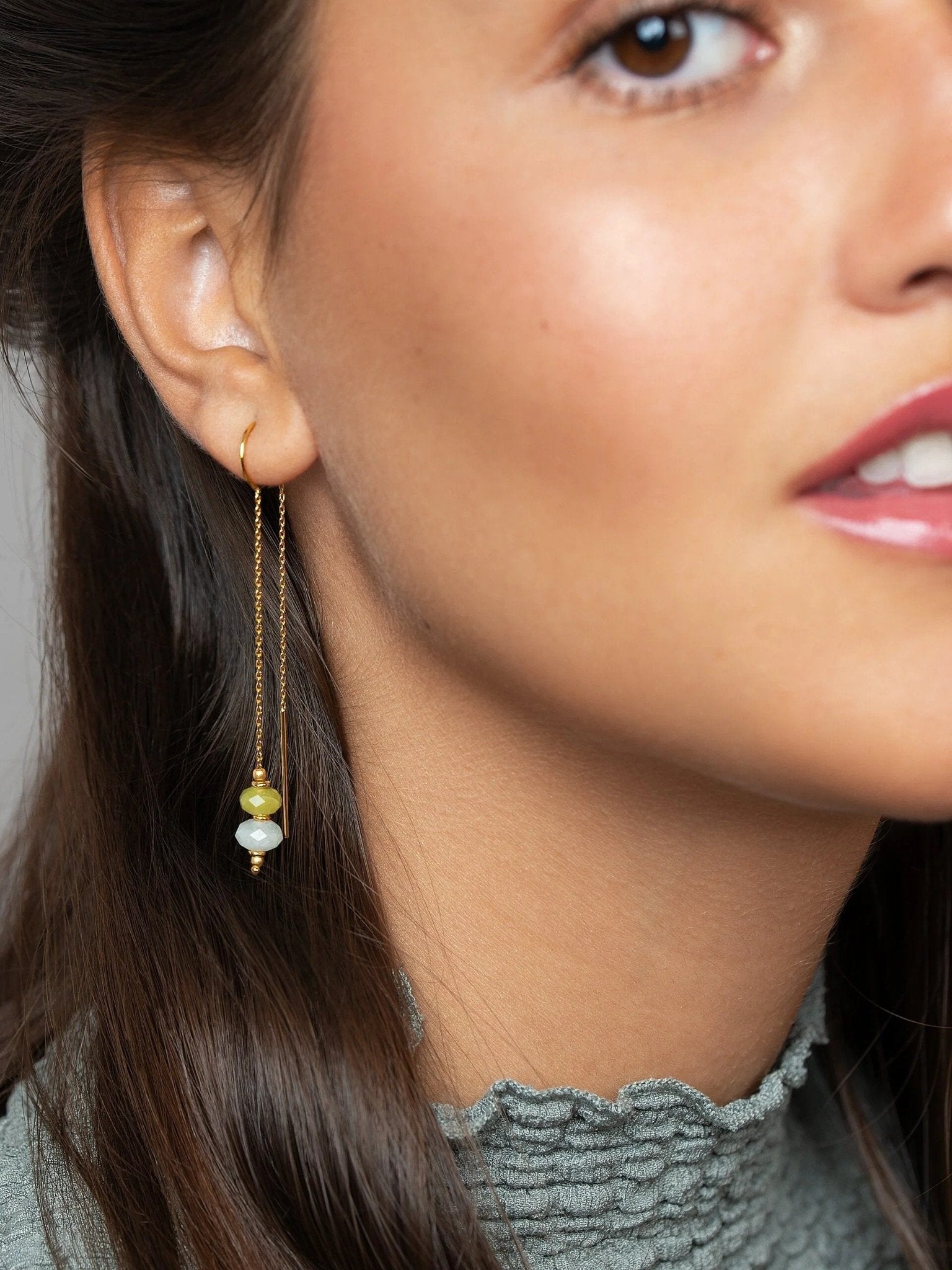 Elli Green Peridot and Aquamarine Chain Earrings - aquamarine earringsbirthstone earringsLunai Jewelry