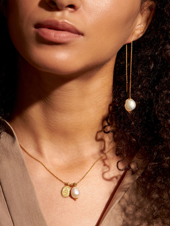 Flame Heart Baroque Pearl Necklace Adjustable 52cm/19,3" - 24K Gold PlatedAnniversary GiftBaroque Pearl NecklaceLunai Jewelry
