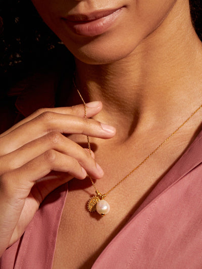 Flame Heart Baroque Pearl Necklace Adjustable 52cm/19,3" - 24K Gold PlatedAnniversary GiftBaroque Pearl NecklaceLunai Jewelry