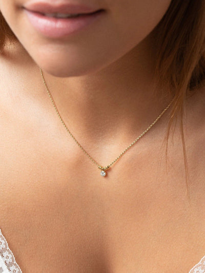 Floating Cubic Zirconia Pendant Necklace - 19.7St Silver ShinyBirthday GiftBridal ChokerLunai Jewelry