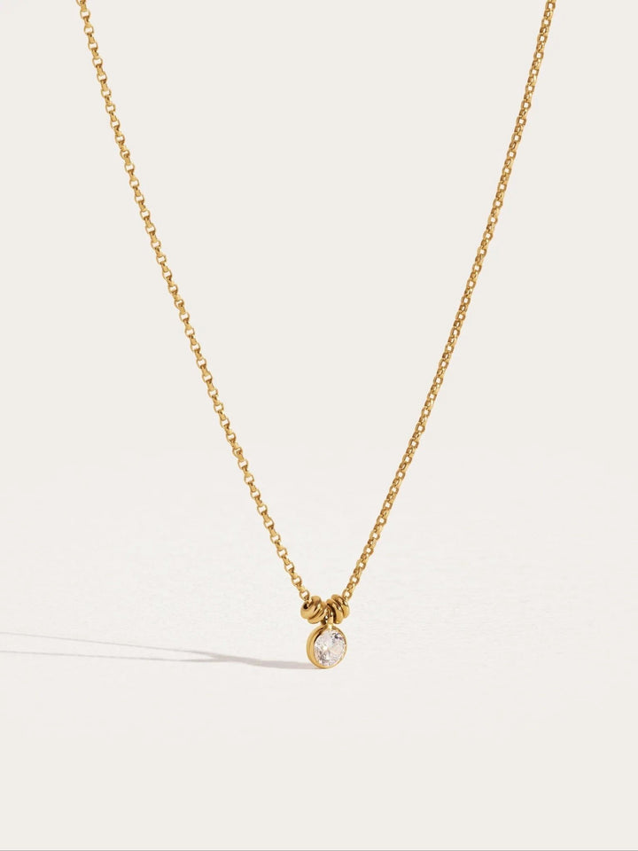 Floating Cubic Zirconia Pendant Necklace - 19.7Yellow Gold ShinyBirthday GiftBridal ChokerLunai Jewelry