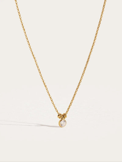Floating Cubic Zirconia Pendant Necklace - 19.7Yellow Gold ShinyBirthday GiftBridal ChokerLunai Jewelry
