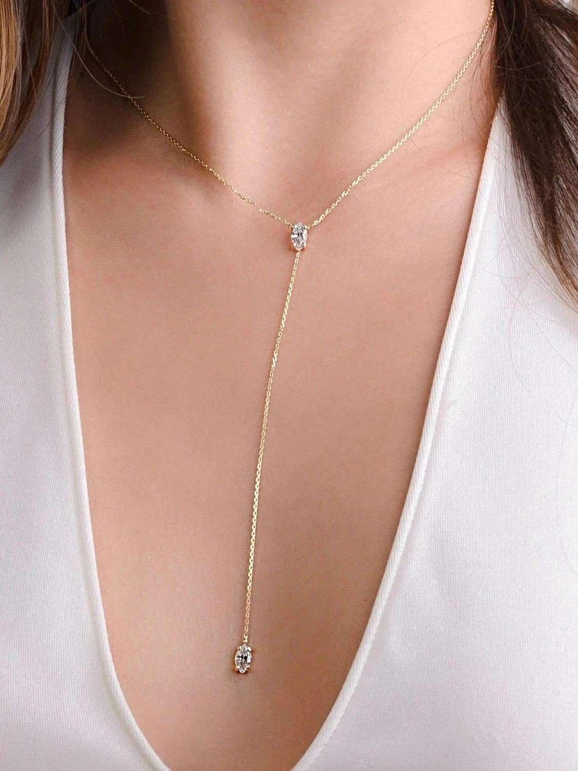Greta Necklace - 24K Gold PlatedBackUpItemsCute Lariat NecklaceLunai Jewelry
