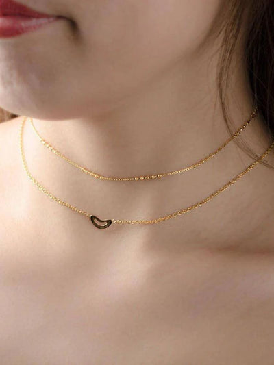 Heart Charm Choker Necklace - 24K Gold PlatedAdjustable NecklaceAnniversary GiftLunai Jewelry