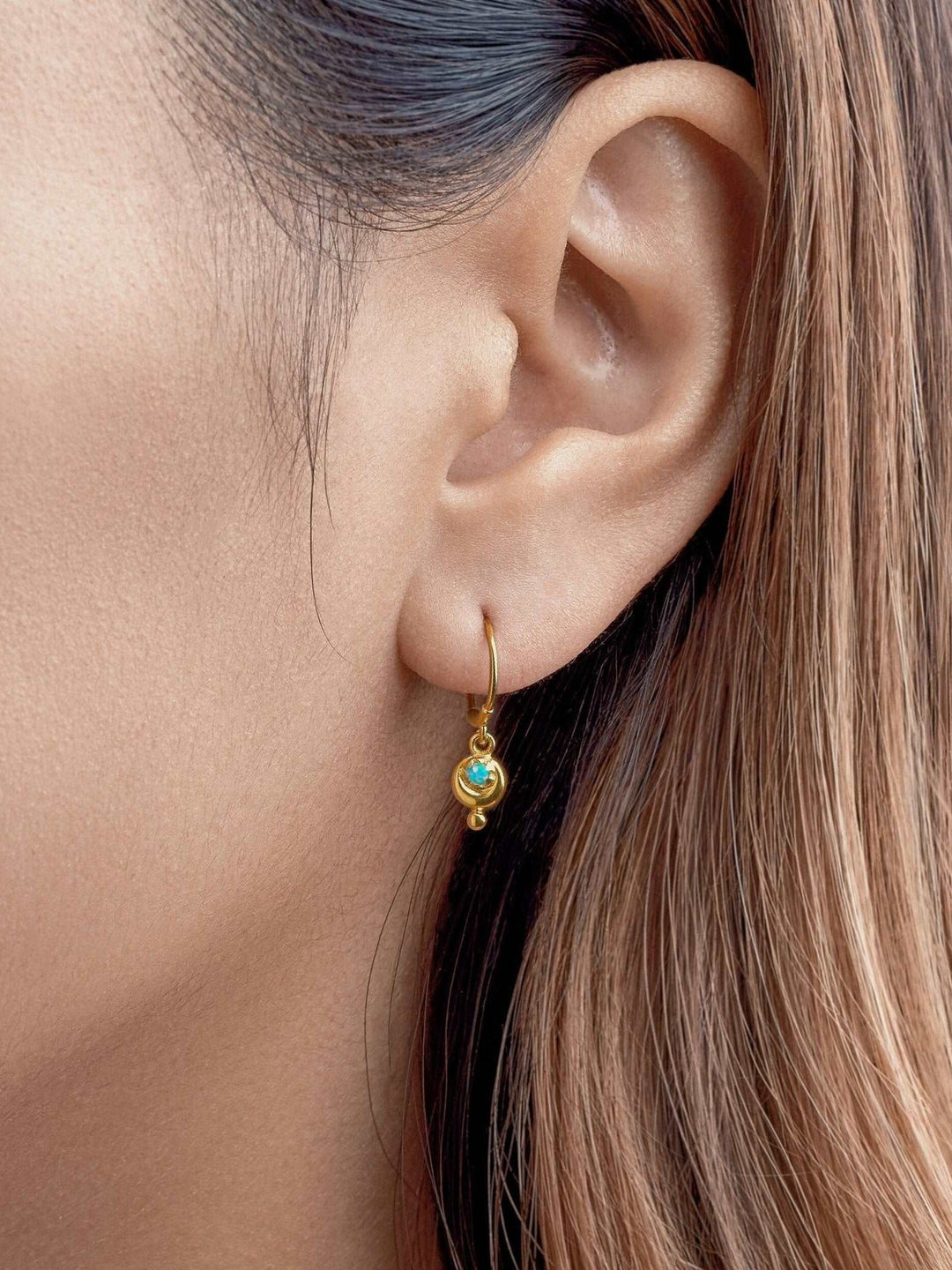 Homa Mini Huggie Earrings - 24K Gold PlatedOpal TurquoiseBackUpItemsCartilage EarringLunai Jewelry