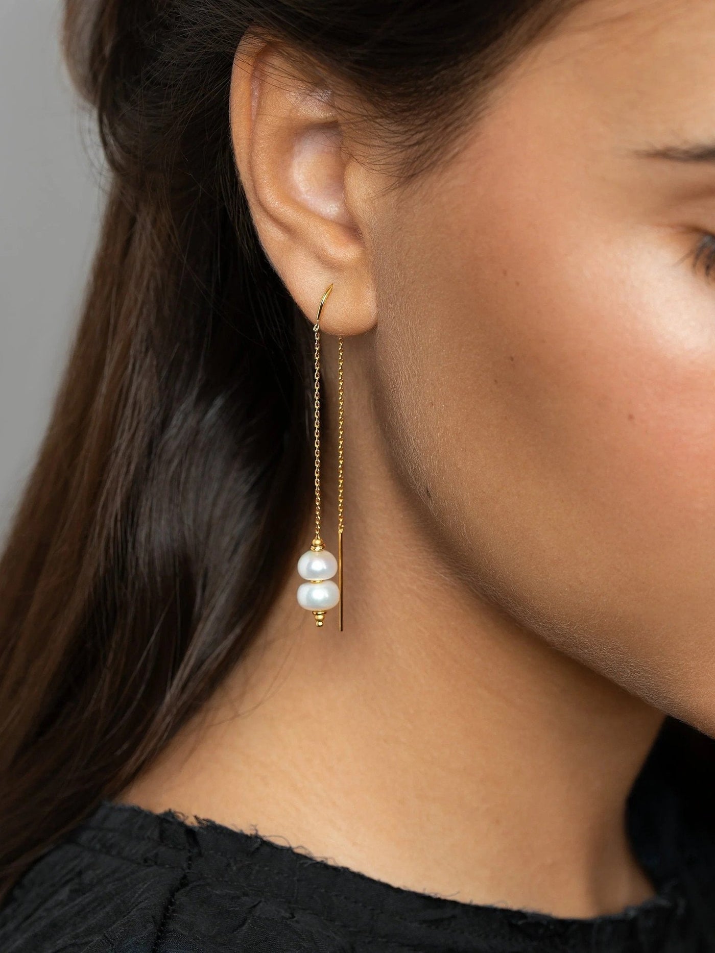 Hunita Pearl Threaders Earrings - Baroque Pearlalt earringsbest gift for herLunai Jewelry