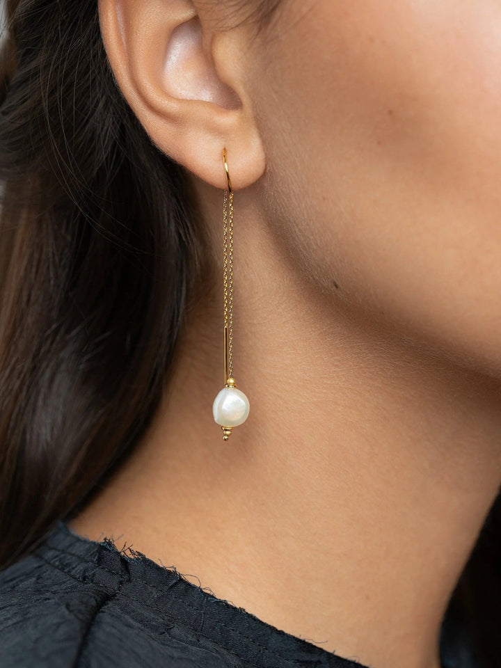 Hunita Pearl Threaders Earrings - Baroque Pearlalt earringsbest gift for herLunai Jewelry