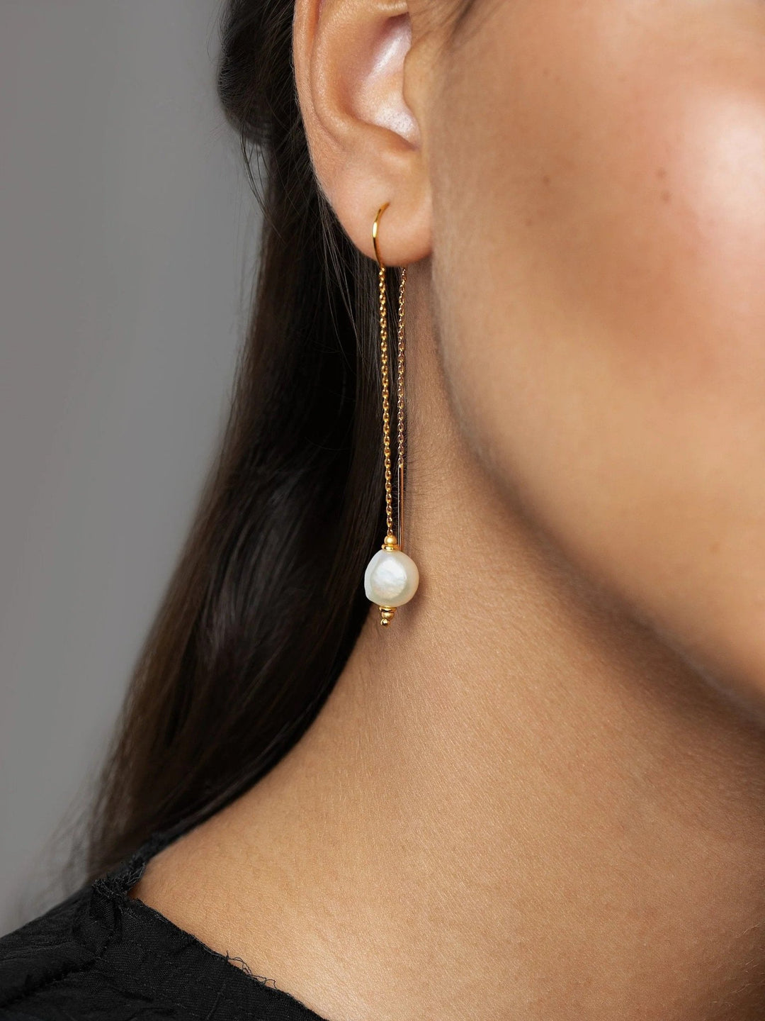 Hunita Pearl Threaders Earrings - Flat Buttom Pearlalt earringsbest gift for herLunai Jewelry