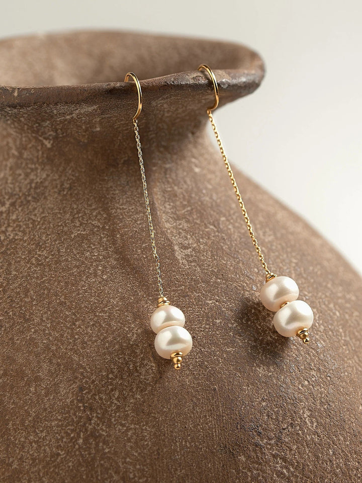 Hunita Pearl Threaders Earrings - Flat Buttom Pearlalt earringsbest gift for herLunai Jewelry