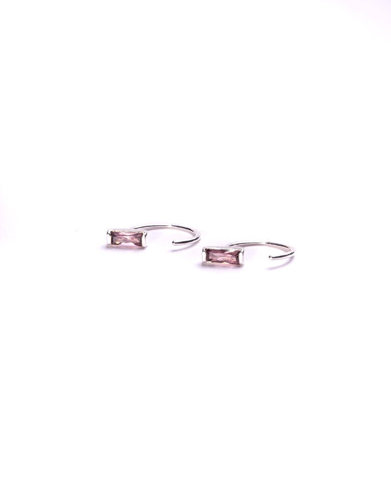 Rhodolite Huggie Hoops Earrings - Handmade Jewelry - Dainty Earrings- Ear Hugger Hoops - Unique Earrings- EAR044RDT