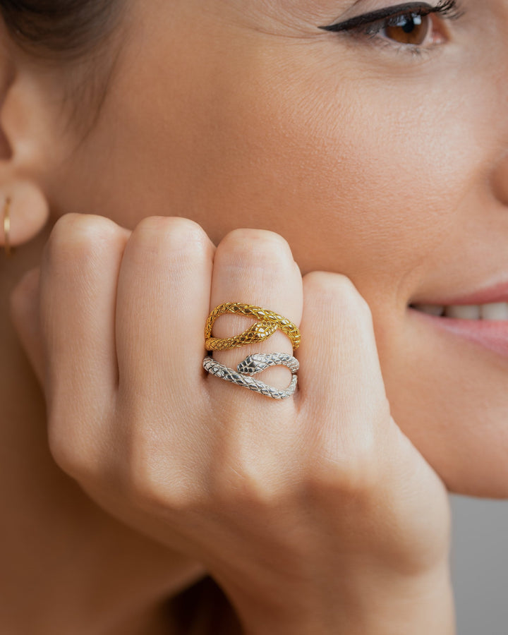 Gold Snake Ring Wrap Adjustable Ring - Open band Snakes Ring