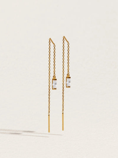 Jillian Threader Earrings - 24K Gold PlatedWhite ZirconBackUpItemsChain Drop EarringsLunai Jewelry