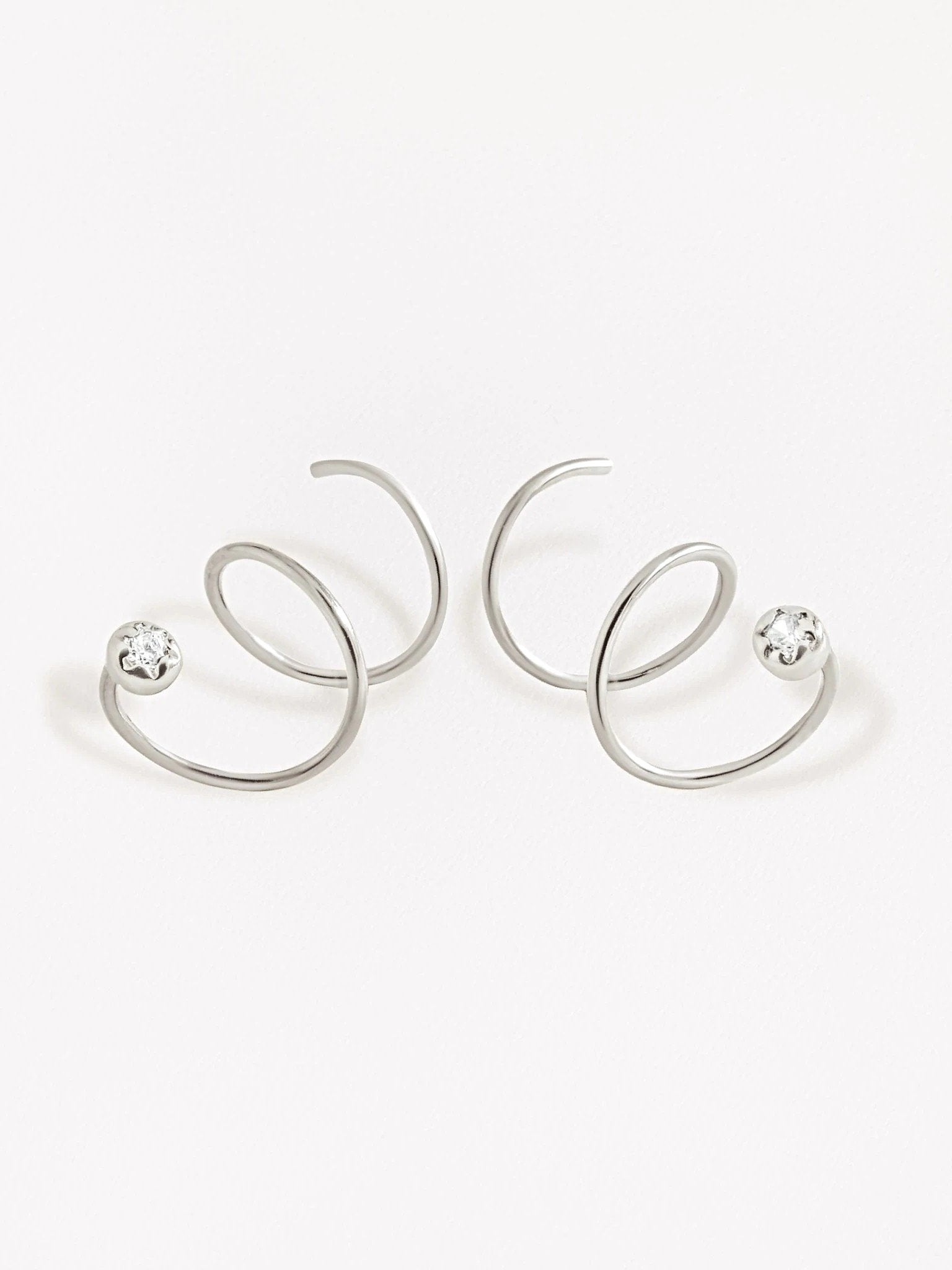 Liria Spiral Earrings - Pair925 Sterling Silver• Stone: 2mm White Zircon.BackUpItemsBirthstone EarringsLunai Jewelry