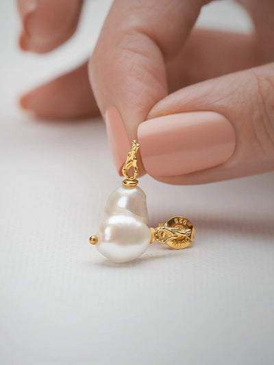 Mismatched Stud Earrings Baroque Pearls - Bridal EarringsDangle & Drop EarringsLunai Jewelry