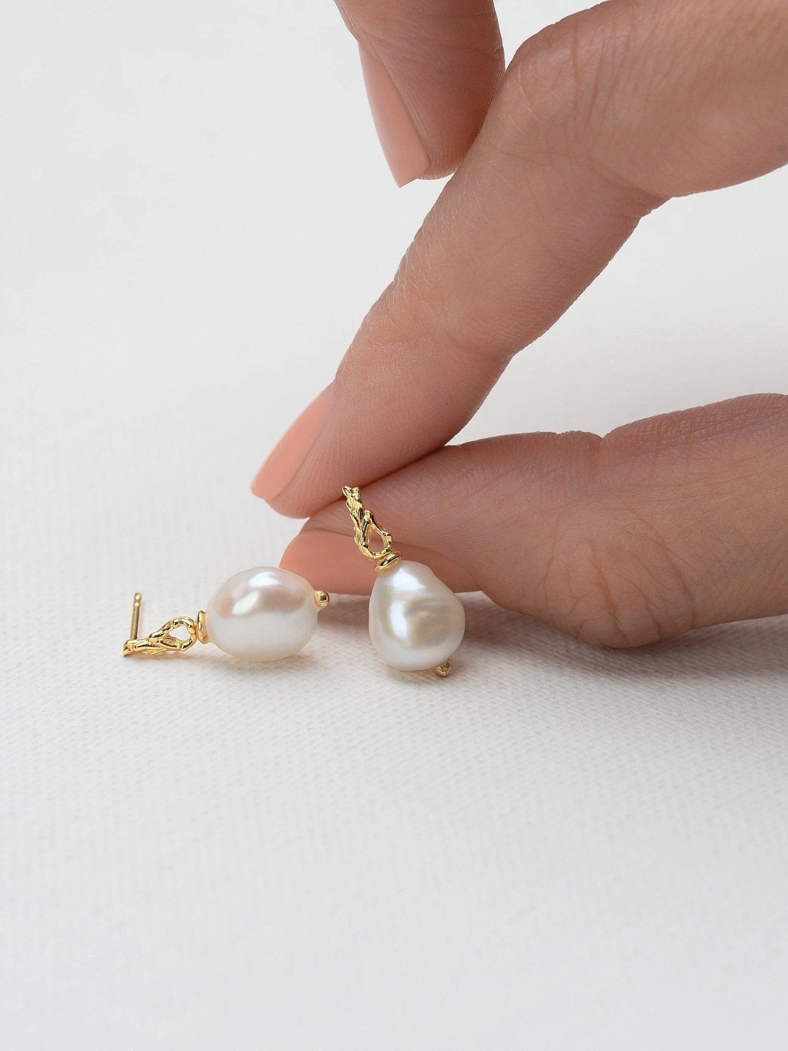 Mismatched Stud Earrings Baroque Pearls - Bridal EarringsDangle & Drop EarringsLunai Jewelry