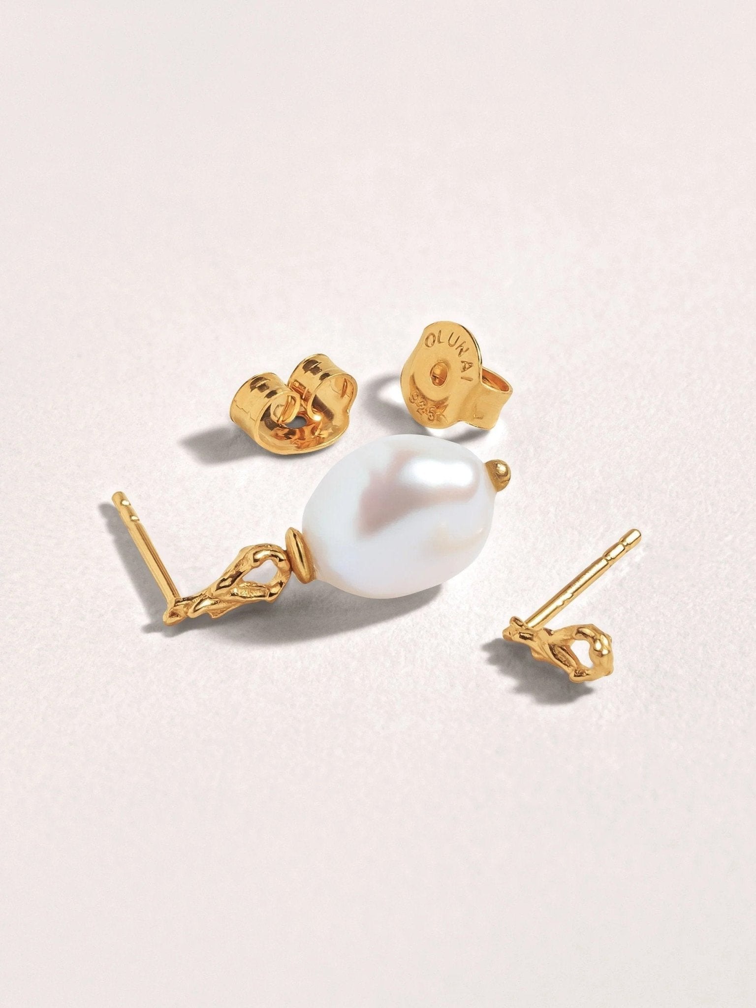 Mismatched Stud Earrings Baroque Pearls - Bridal EarringsDangle & Drop EarringsLunai Jewelry