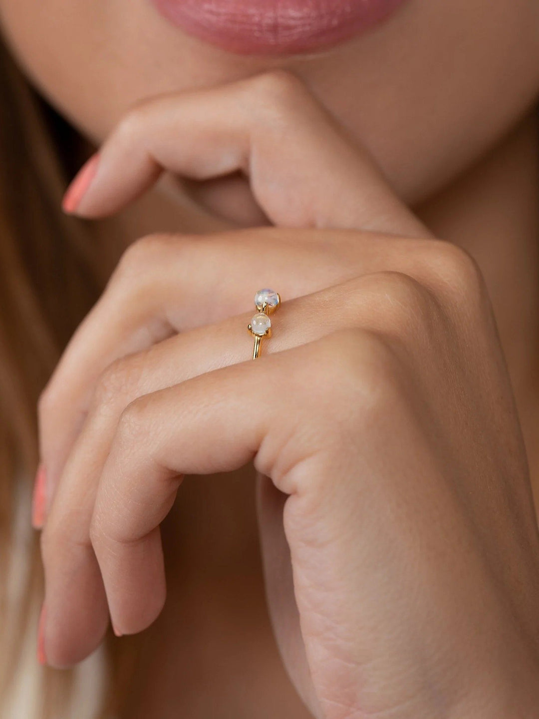 Moonstone Double Gemstone Ring - 24K Gold Vermeil5August BirthstoneBackUpItemsLunai Jewelry