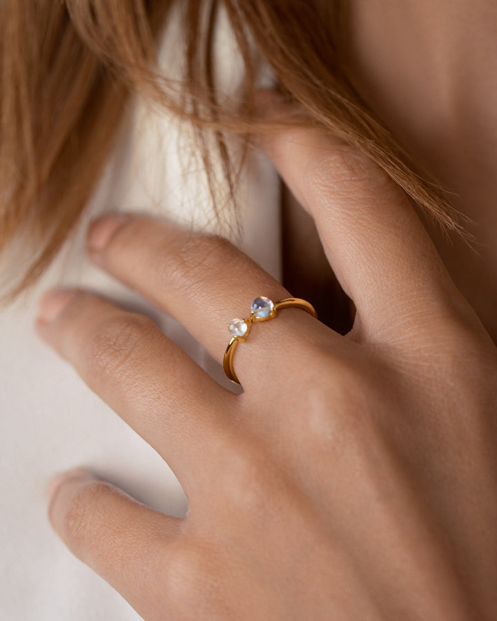 Moonstone Double Gemstone Ring - 24K Gold Vermeil5August BirthstoneBackUpItemsLunai Jewelry