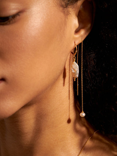 Nadi Large Pearl Charm Huggie Earrings - 14K Gold Filled OxidePairankorBrooklyn Jewelry TrendsLunai Jewelry