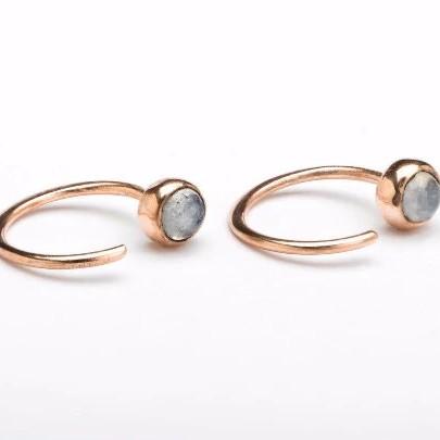 Nieves Moonstone Open Hoop Earrings - 18K Rose Gold PlatedBackUpItemsDainty jewelryLunai Jewelry