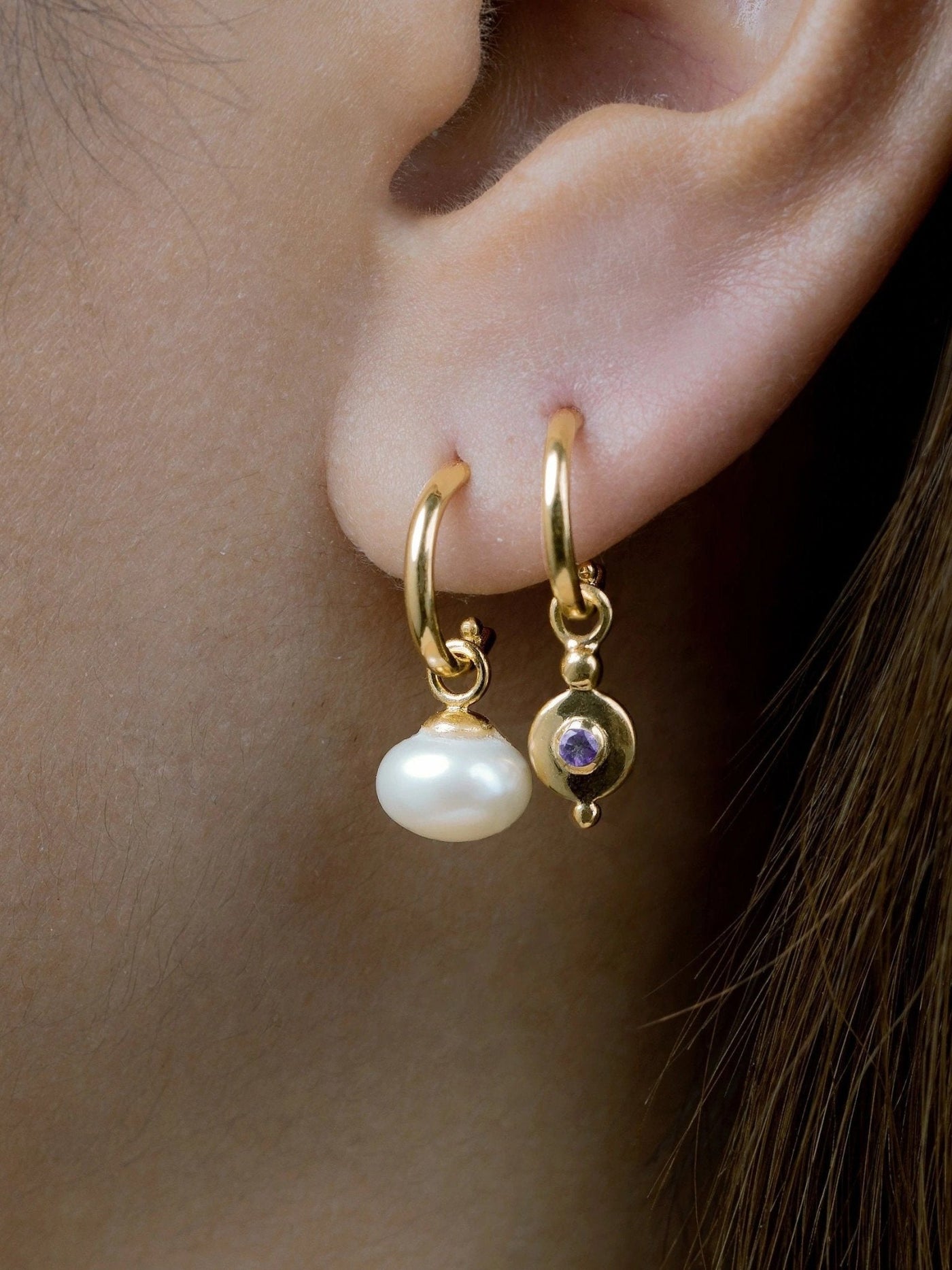 Pipa Small Dangle Hoop Earrings Set - 24K Gold PlatedRed GarnetBackUpItemsDANGLELunai Jewelry