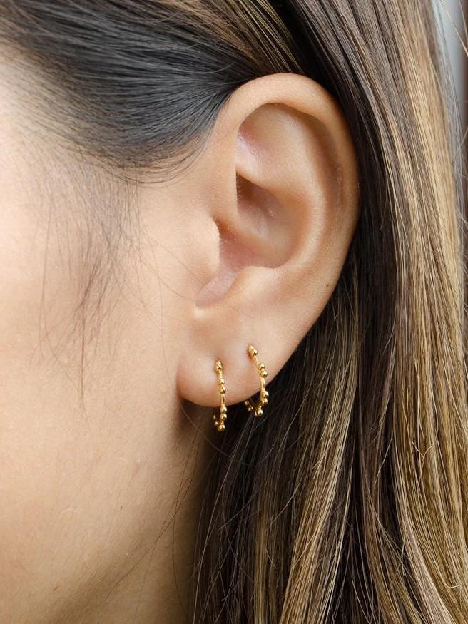 Riley Bohemian Hoop Stud Earrings - 18K Rose Gold PlatedBackUpItemsBeaded HoopsLunai Jewelry