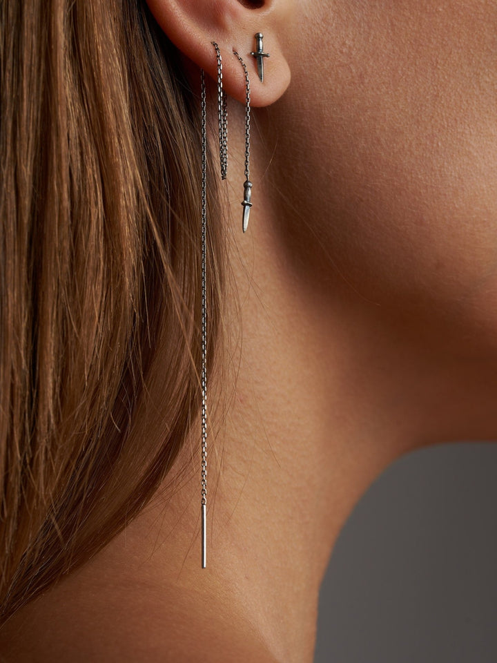 Sword Double Piercing Earrings - 24K Gold Plated15 cm PairCartilage Earringschain earringLunai Jewelry
