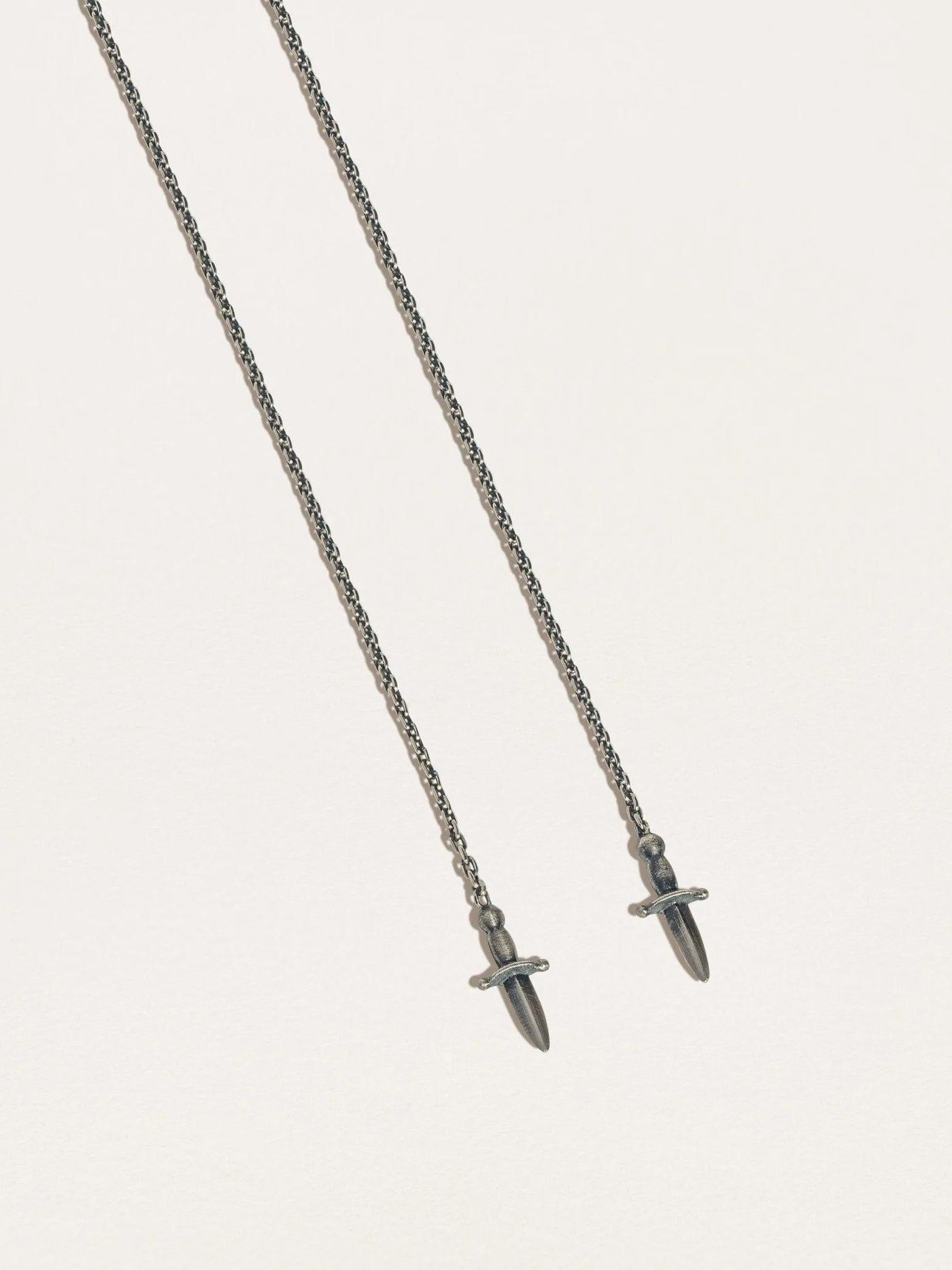 Sword Double Piercing Earrings - 925 Silver Oxidized15 cm SingleCartilage Earringschain earringLunai Jewelry