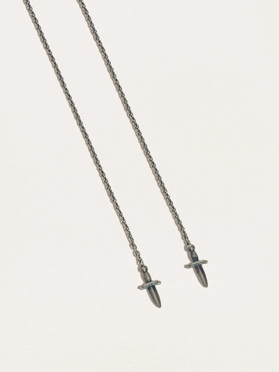 Sword Double Piercing Earrings - 925 Silver Oxidized15 cm SingleCartilage Earringschain earringLunai Jewelry