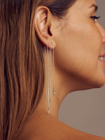 Sword Double Piercing Earrings - 925 Sterling Silver15 cm PairCartilage Earringschain earringLunai Jewelry