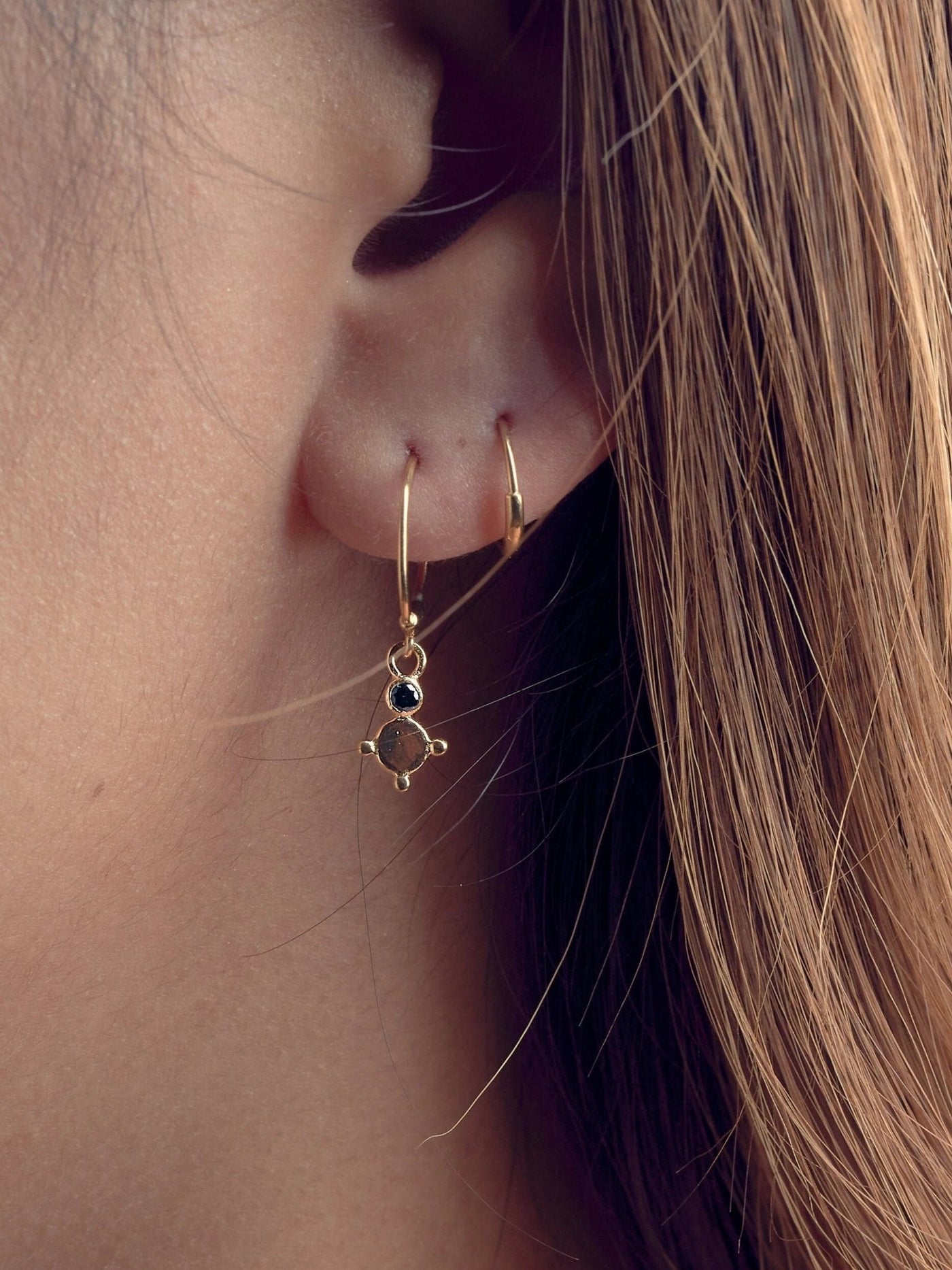 Trisha Charm Hoop Earrings - 24K Gold PlatedSmoky TopazBackUpItemsCartilage EarringLunai Jewelry
