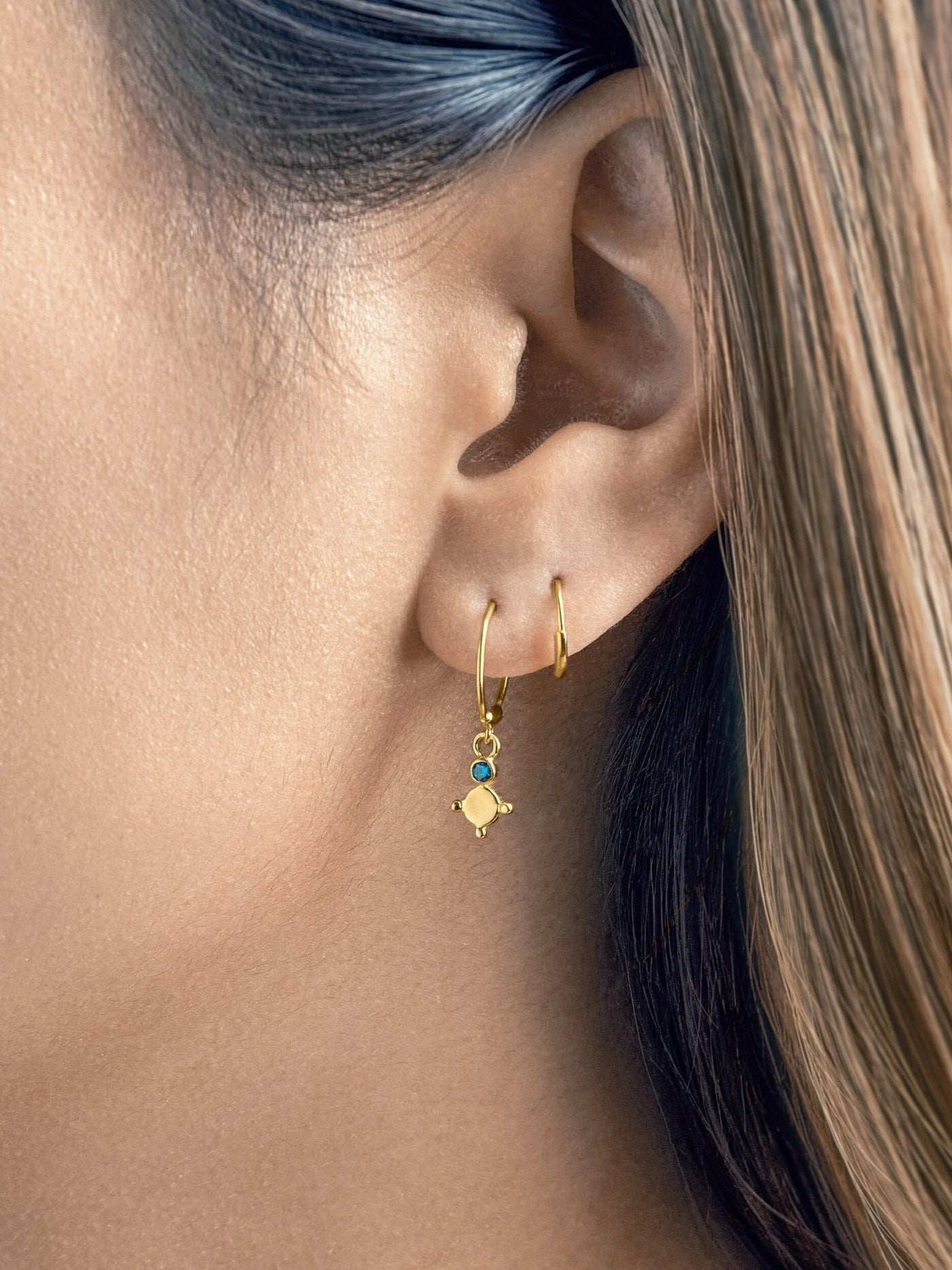 Trisha Charm Hoop Earrings - 24K Gold PlatedSwiss Blue TopazBackUpItemsCartilage EarringLunai Jewelry