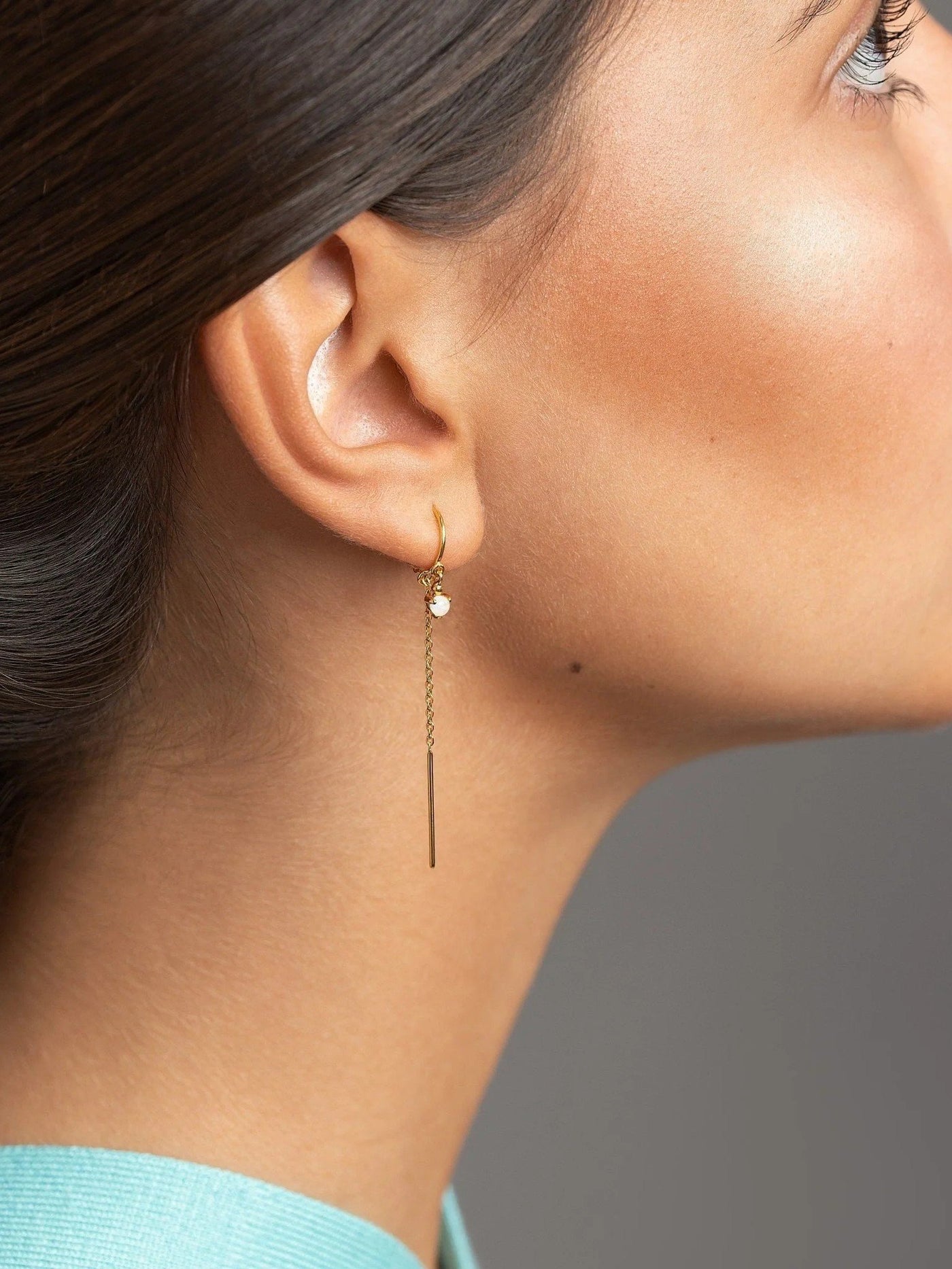 Ulfa Silver Droplet Ear Threader Earrings - 24K Gold PlatedTurquoise Opal 65 mmanti tarnish jewelrychain drop earringsLunai Jewelry