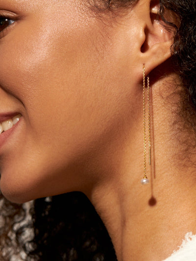 Ullyna Minimal Pearl Threader Earrings - St Silver 5mm10Aesthetic JewelryBaroque PearlsLunai Jewelry