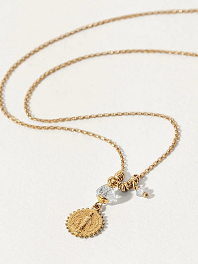 Virgin Mary Necklace whith Aquamarine - 24K Gold PlatedAdjustable NecklaceAnniversary GiftLunai Jewelry