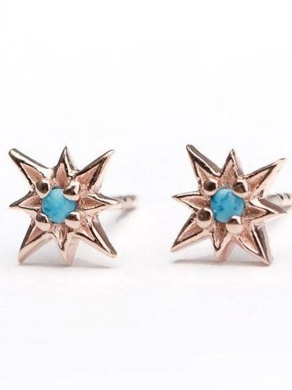 Zelma Turquoise Stud Earrings - 18K Rose Gold PlatedBackUpItemsChain Drop EarringsLunai Jewelry